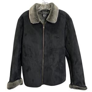Coaco Women's Sz L Jacket Black Faux‎ Suede & Fur Velvet Long Sleeve Full-Zip